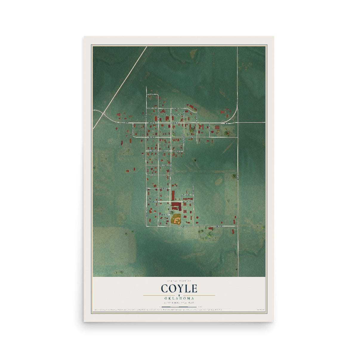 Map of Coyle, Oklahoma, 12 x 18 inch unframed archival matte print