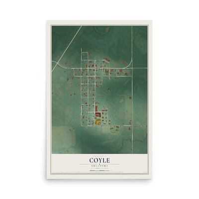 Map of Coyle, Oklahoma, 12 x 18 inch unframed archival matte print