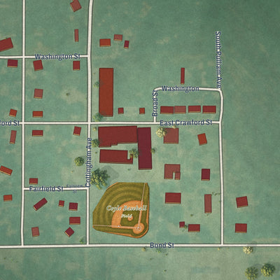 Close-up of the map of Coyle, Oklahoma print showing street and building detail