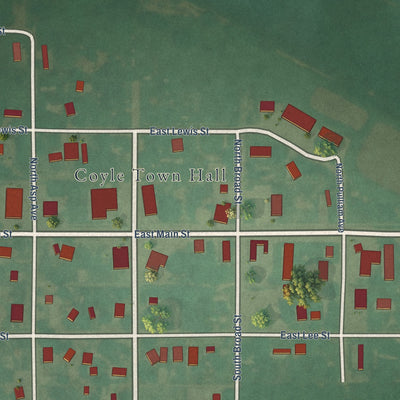 Second close-up of the map of Coyle, Oklahoma print showing more streets and buildings