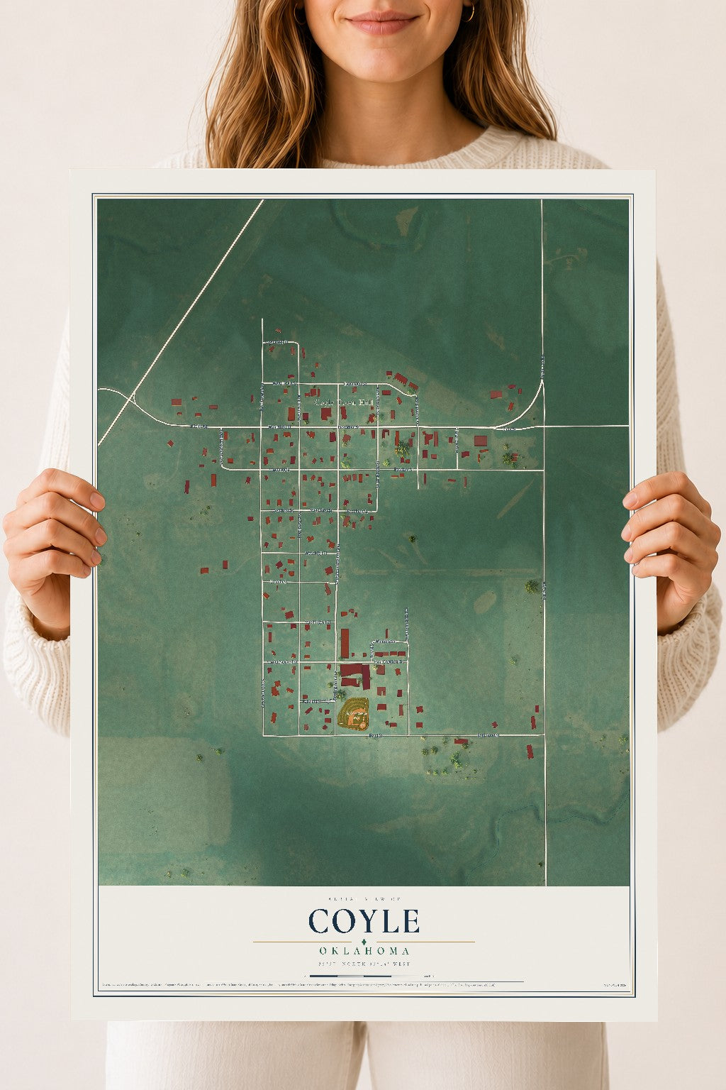 Map of Coyle, Oklahoma, 18 x 24 inch unframed archival matte print