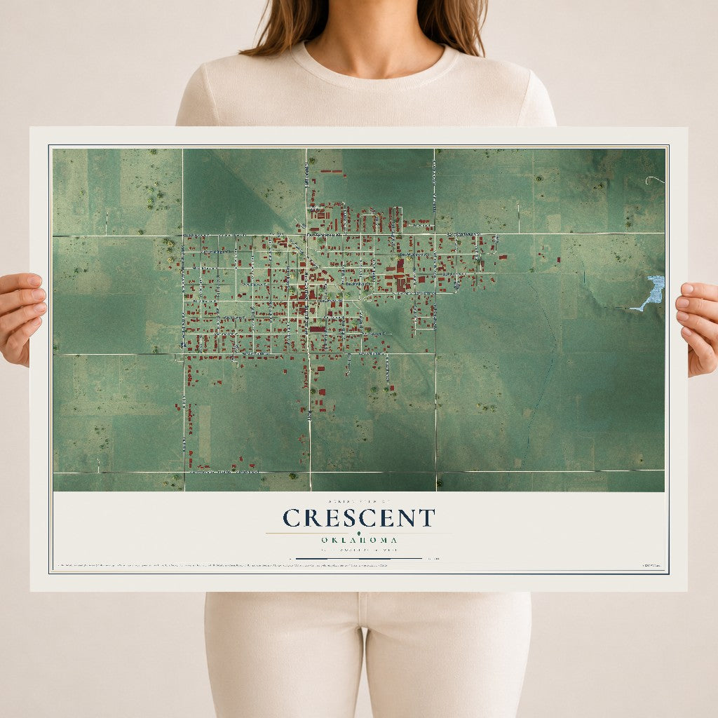 Map of Crescent, Oklahoma, 18 x 24 inch unframed archival matte print
