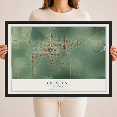 Map of Crescent, Oklahoma, 18 x 24 inch print in a black wood frame