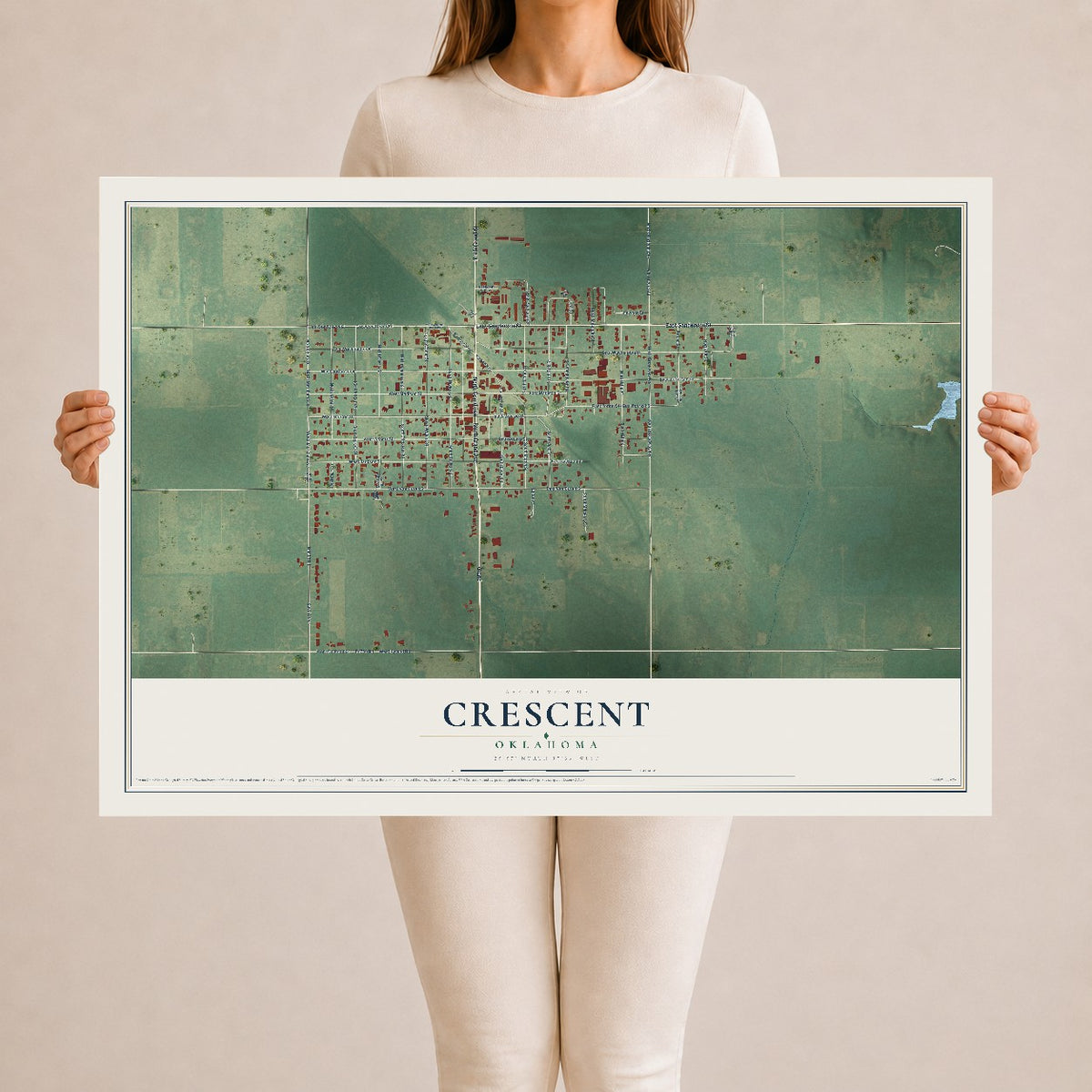 Map of Crescent, Oklahoma, 24 x 36 inch unframed archival matte print