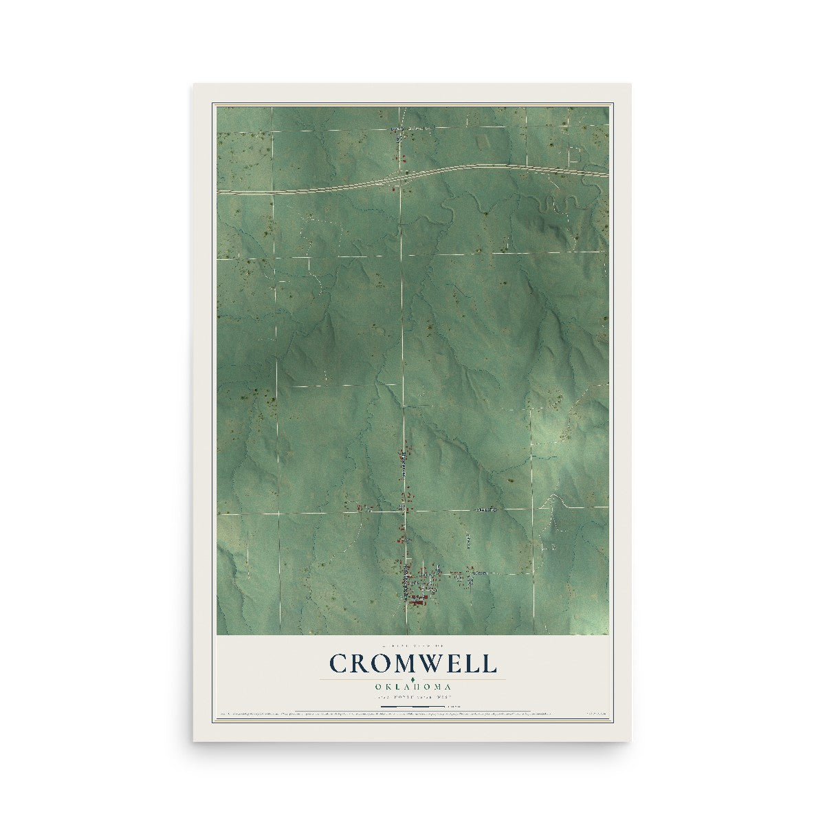 Map of Cromwell, Oklahoma, 12 x 18 inch unframed archival matte print