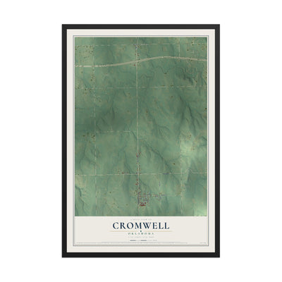Map of Cromwell, Oklahoma, 12 x 18 inch print in a black wood frame