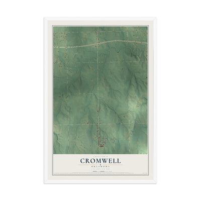 Map of Cromwell, Oklahoma, 12 x 18 inch print in a white wood frame