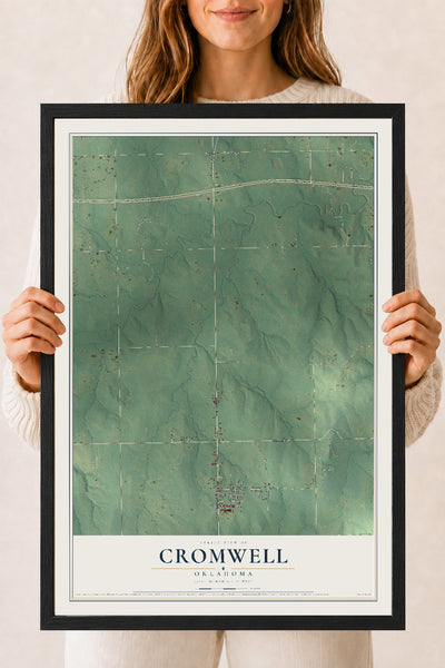 Map of Cromwell, Oklahoma, 18 x 24 inch print in a black wood frame