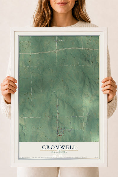 Map of Cromwell, Oklahoma, 18 x 24 inch print in a white wood frame