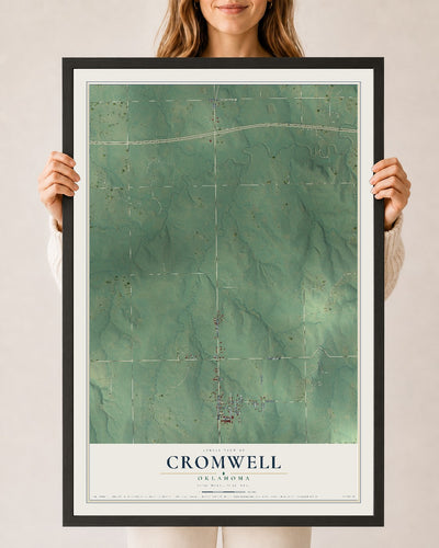 Map of Cromwell, Oklahoma, 24 x 36 inch print in a black wood frame