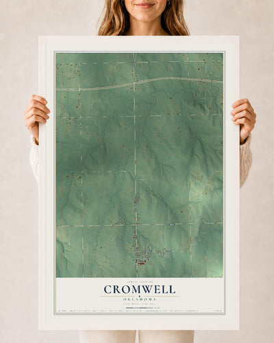 Map of Cromwell, Oklahoma, 24 x 36 inch print in a white wood frame