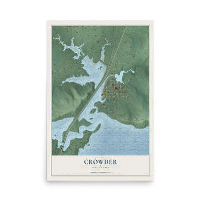 Map of Crowder, Oklahoma, 12 x 18 inch unframed archival matte print