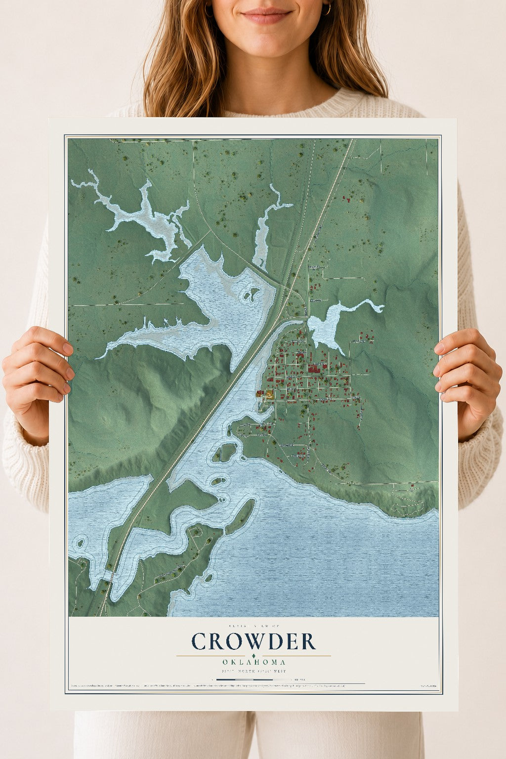 Map of Crowder, Oklahoma, 18 x 24 inch unframed archival matte print