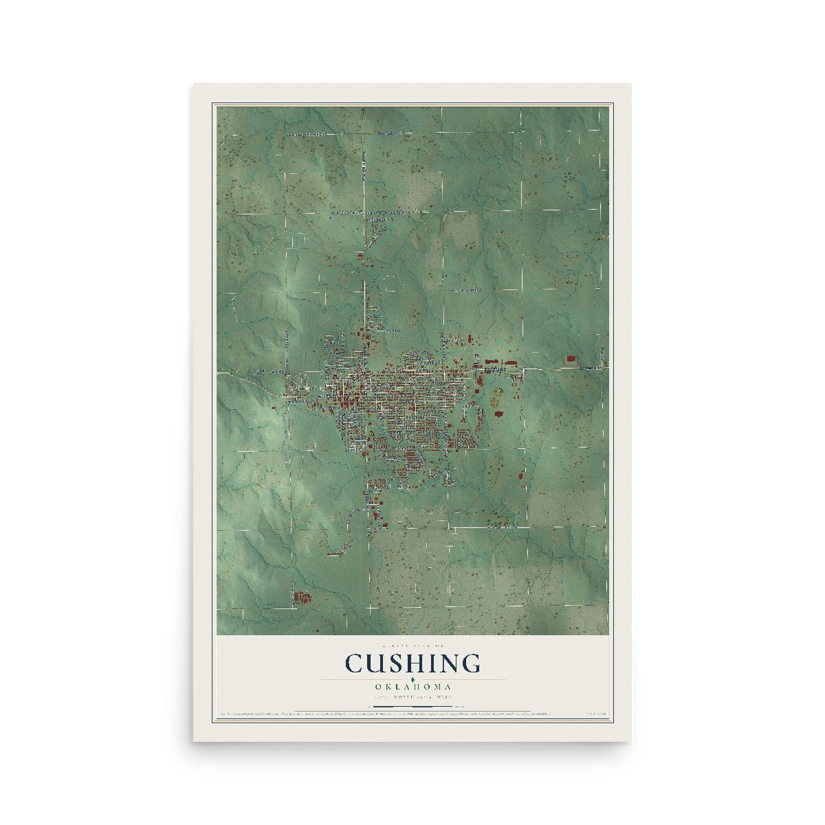 Map of Cushing, Oklahoma, 12 x 18 inch unframed archival matte print
