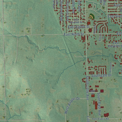Second close-up of the map of Cushing, Oklahoma print showing more streets and buildings