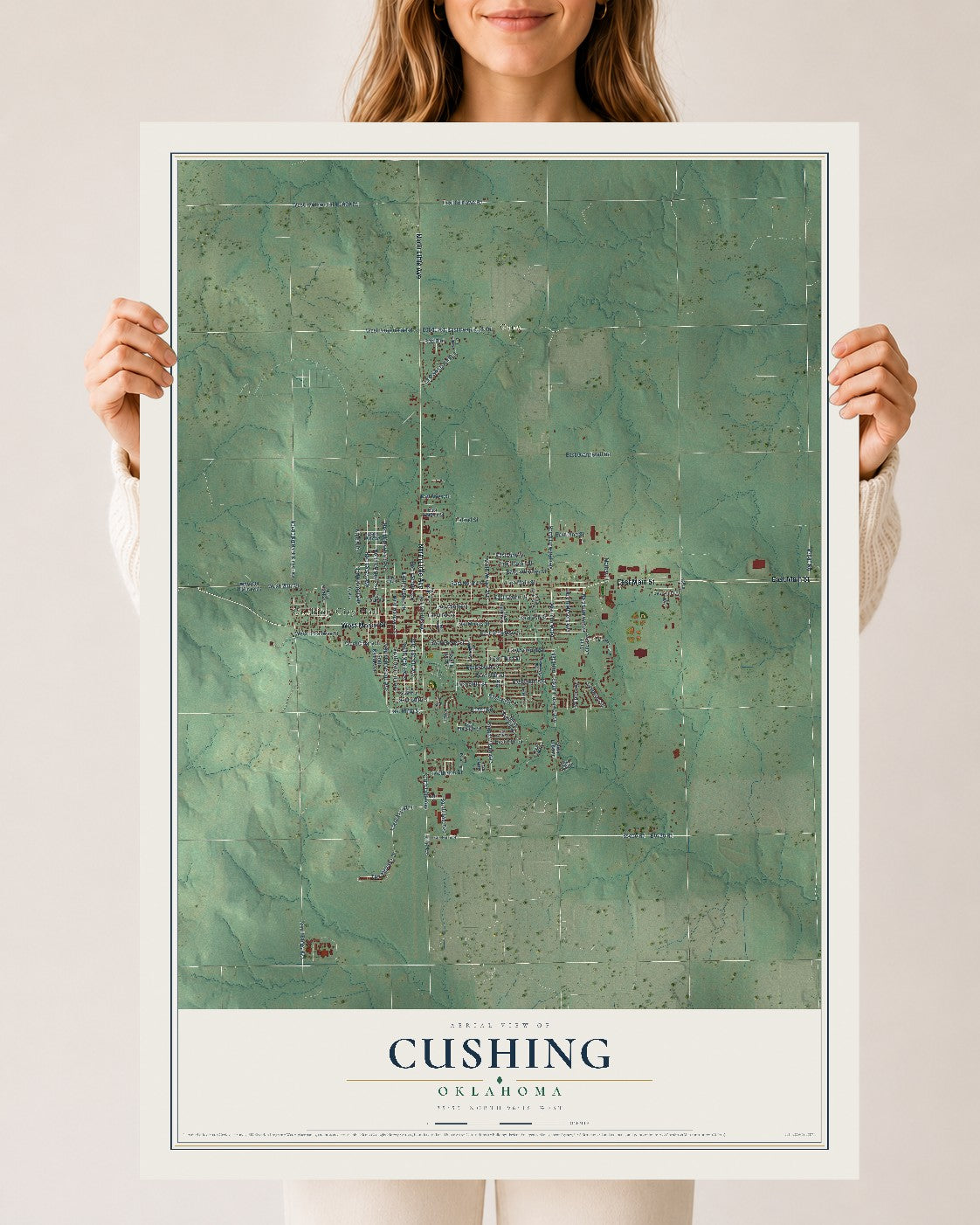 Map of Cushing, Oklahoma, 24 x 36 inch unframed archival matte print