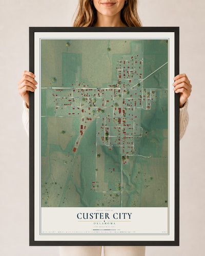 Map of Custer City, Oklahoma, 24 x 36 inch print in a black wood frame