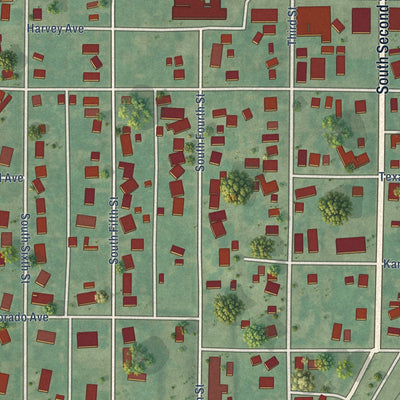 Close-up of the map of Cyril, Oklahoma print showing street and building detail