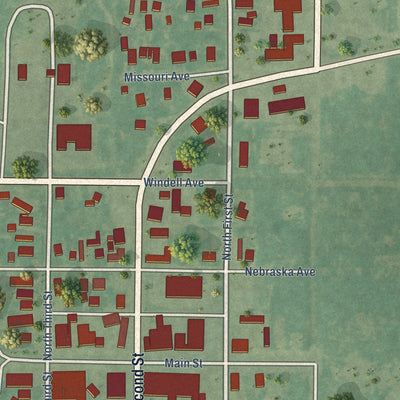 Second close-up of the map of Cyril, Oklahoma print showing more streets and buildings
