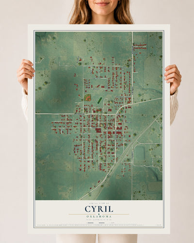 Map of Cyril, Oklahoma, 24 x 36 inch unframed archival matte print