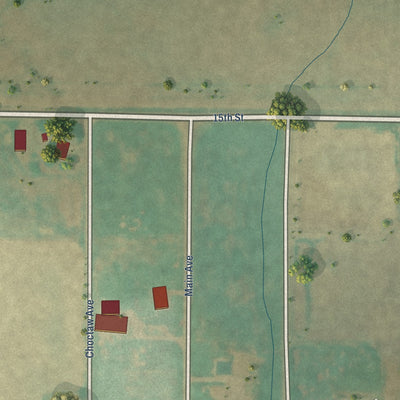 Second close-up of the map of Dacoma, Oklahoma print showing more streets and buildings