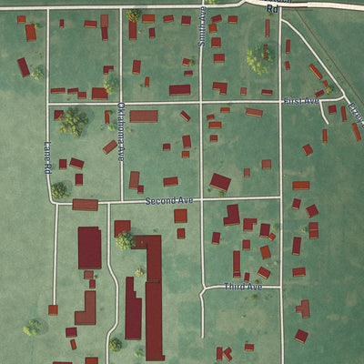 Close-up of the map of Dale, Oklahoma print showing street and building detail