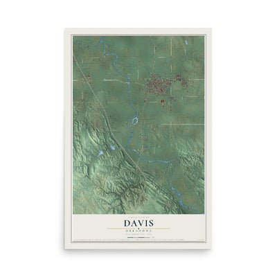 Map of Davis, Oklahoma, 12 x 18 inch unframed archival matte print