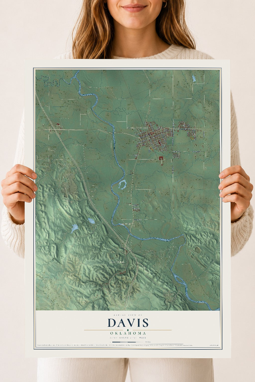 Map of Davis, Oklahoma, 18 x 24 inch unframed archival matte print