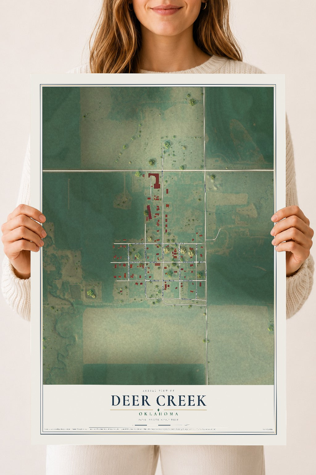 Map of Deer Creek, Oklahoma, 18 x 24 inch unframed archival matte print