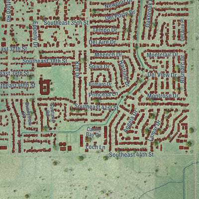 Close-up of the map of Del City, Oklahoma print showing street and building detail