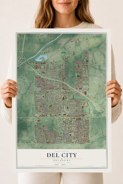 Map of Del City, Oklahoma, 18 x 24 inch unframed archival matte print