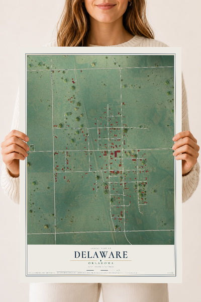 Map of Delaware, Oklahoma, 18 x 24 inch unframed archival matte print