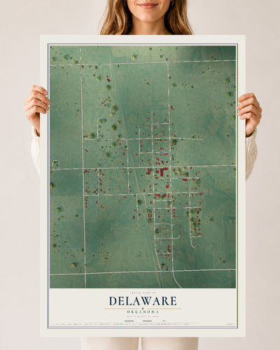 Map of Delaware, Oklahoma, 24 x 36 inch unframed archival matte print