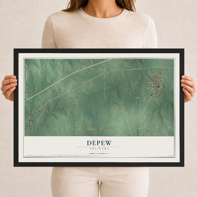 Map of Depew, Oklahoma, 12 x 18 inch print in a black wood frame