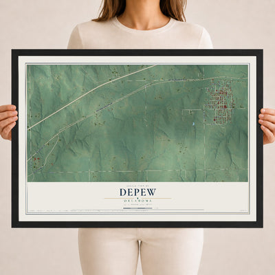 Map of Depew, Oklahoma, 18 x 24 inch print in a black wood frame