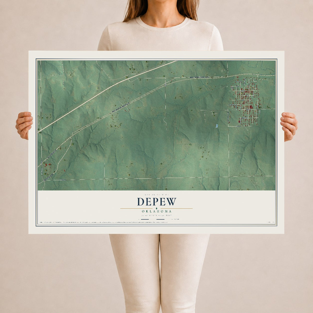 Map of Depew, Oklahoma, 24 x 36 inch unframed archival matte print