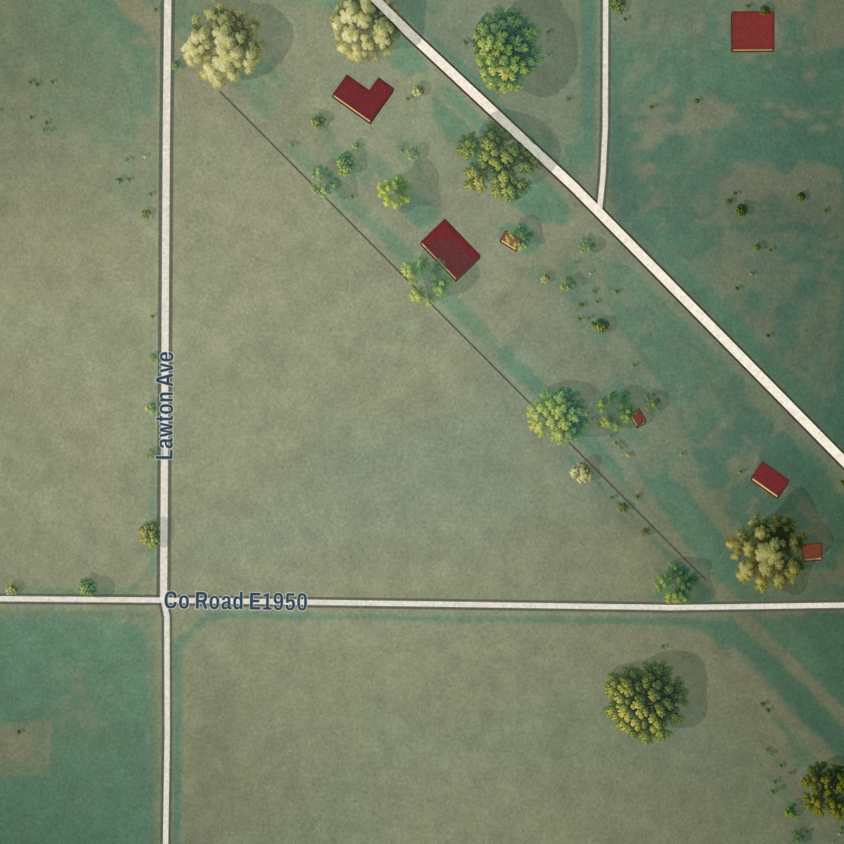 Second close-up of the map of Devol, Oklahoma print showing more streets and buildings