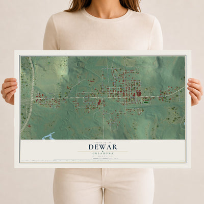 Map of Dewar, Oklahoma, 12 x 18 inch unframed archival matte print