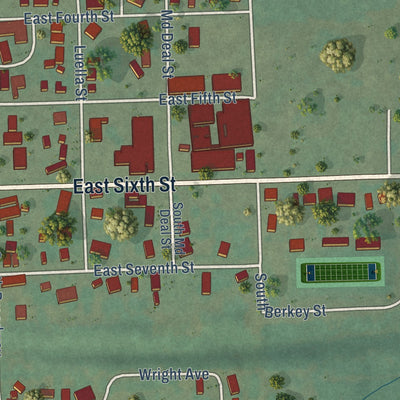 Close-up of the map of Dewar, Oklahoma print showing street and building detail