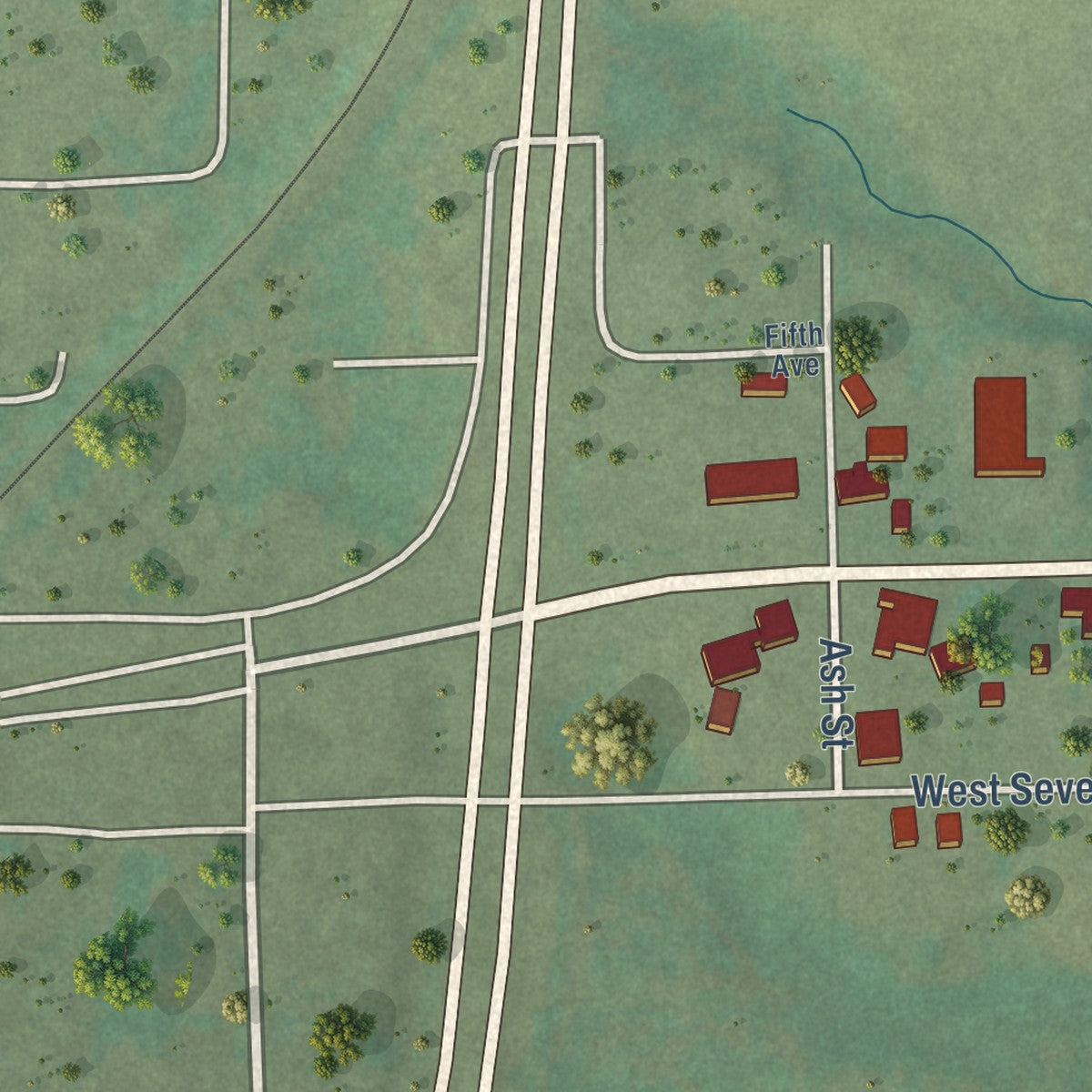Second close-up of the map of Dewar, Oklahoma print showing more streets and buildings