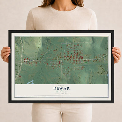 Map of Dewar, Oklahoma, 12 x 18 inch print in a black wood frame