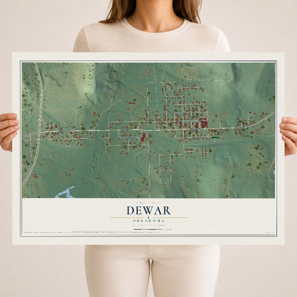 Map of Dewar, Oklahoma, 18 x 24 inch unframed archival matte print