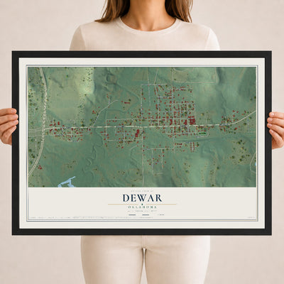 Map of Dewar, Oklahoma, 18 x 24 inch print in a black wood frame
