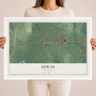 Map of Dewar, Oklahoma, 18 x 24 inch print in a white wood frame
