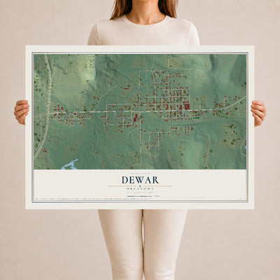 Map of Dewar, Oklahoma, 24 x 36 inch unframed archival matte print