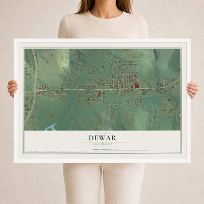 Map of Dewar, Oklahoma, 24 x 36 inch print in a white wood frame