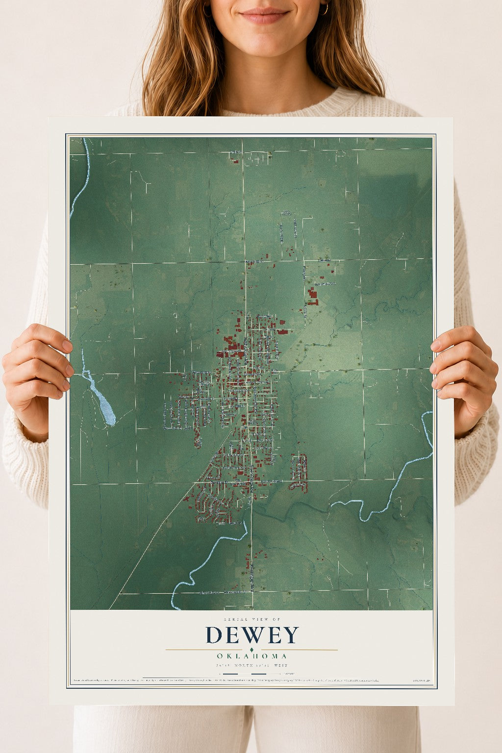 Map of Dewey, Oklahoma, 18 x 24 inch unframed archival matte print