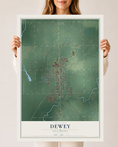 Map of Dewey, Oklahoma, 24 x 36 inch unframed archival matte print