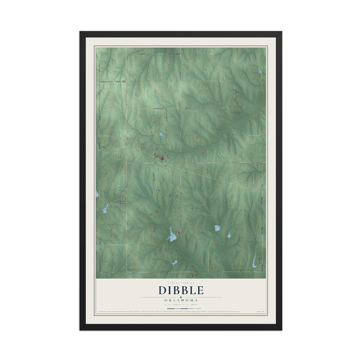 Map of Dibble, Oklahoma, 12 x 18 inch print in a black wood frame