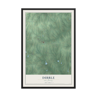 Map of Dibble, Oklahoma, 12 x 18 inch print in a black wood frame